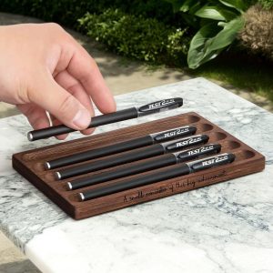 Personalized Walnut Wood Pen Tray Desk Organizer