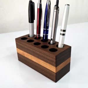 Handcrafted Walnut & Cherry Pen Holder, 10 Hole