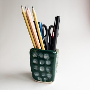 Handmade Green Glazed Ceramic Pen Holder Organizer