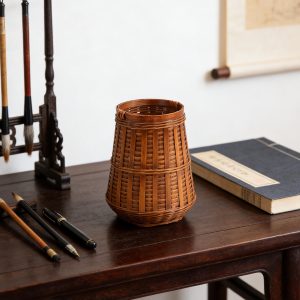 Bamboo Woven Pen Holder Wabi Sabi Desk Organizer
