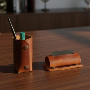 Handmade Full Grain Leather Desk Set Pen Holder